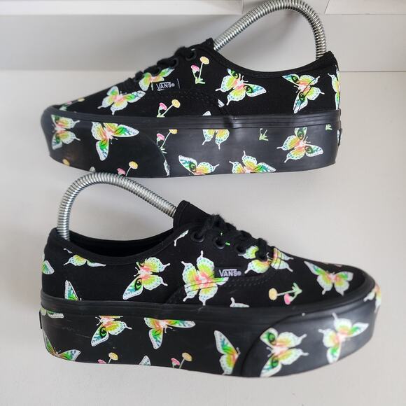 VANS Women's Size 7.5 Platform Black Morphe Blackout Butterfly Eye Glow Dark - Picture 6 of 10